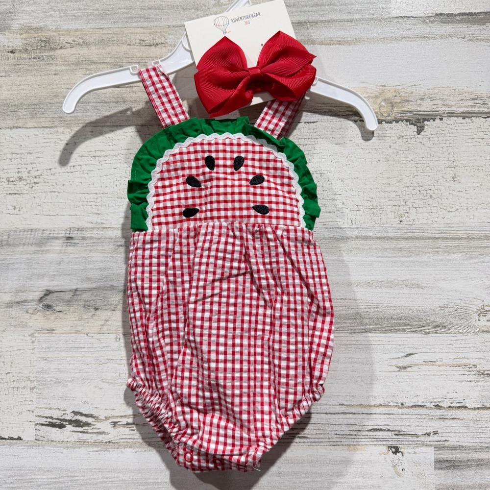 Adventurewear Class Club Bubble Romper Girls 6M Red Watermelon Gingham NWT